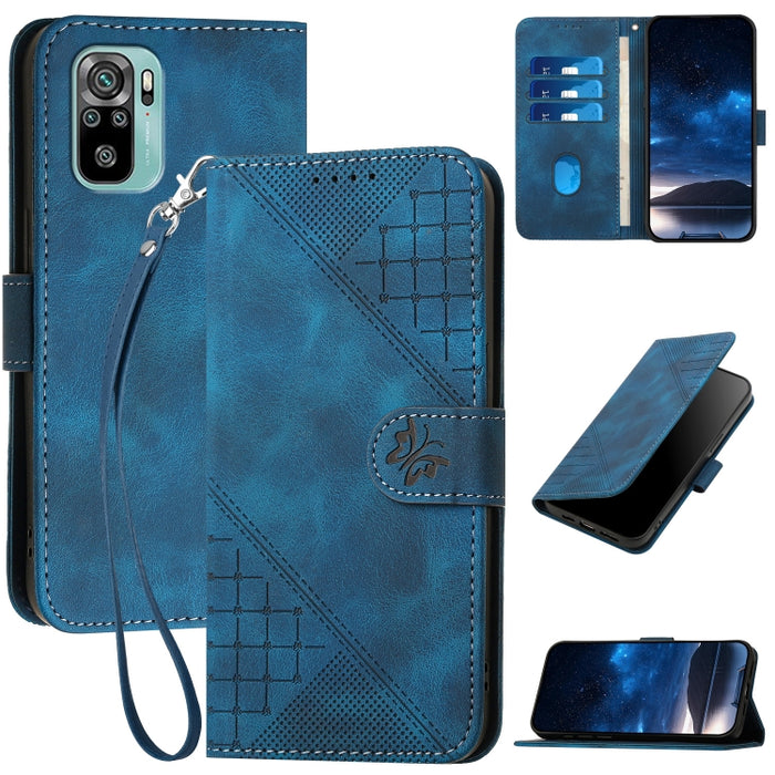 YX0080 Funda de cuero con tapa para teléfono con diseño de mariposa en relieve y cuadrícula y cordón, For Redmi Note 10 4G Global, For Redmi 9T