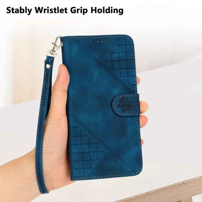 YX0080 Funda de cuero con tapa para teléfono con diseño de mariposa en relieve y cuadrícula y cordón, For Redmi Note 10 4G Global, For Redmi 9T
