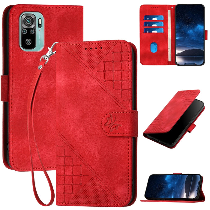 YX0080 Funda de cuero con tapa para teléfono con diseño de mariposa en relieve y cuadrícula y cordón, For Redmi Note 10 4G Global, For Redmi 9T