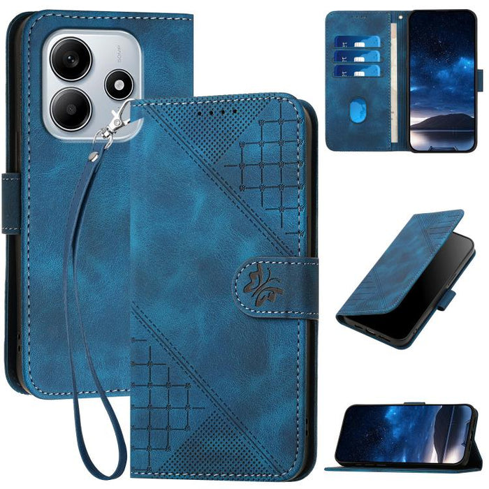 YX0080 Funda de cuero con tapa para teléfono con diseño de mariposa en relieve y cuadrícula y cordón, For Redmi A7 Pro 171mm / Poco C85x 5G, For Redmi Turbo 5 Max / Poco X8 Pro Max, For Redmi Turbo 5 5G / Poco X8 Pro 5G                                 ...