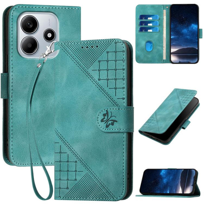 YX0080 Funda de cuero con tapa para teléfono con diseño de mariposa en relieve y cuadrícula y cordón, For Redmi A7 Pro 171mm / Poco C85x 5G, For Redmi Turbo 5 Max / Poco X8 Pro Max, For Redmi Turbo 5 5G / Poco X8 Pro 5G                                 ...