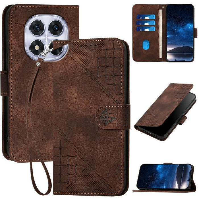 YX0080 Funda de cuero con tapa para teléfono con diseño de mariposa en relieve y cuadrícula y cordón, For Redmi A7 Pro 171mm / Poco C85x 5G, For Redmi Turbo 5 Max / Poco X8 Pro Max, For Redmi Turbo 5 5G / Poco X8 Pro 5G                                 ...