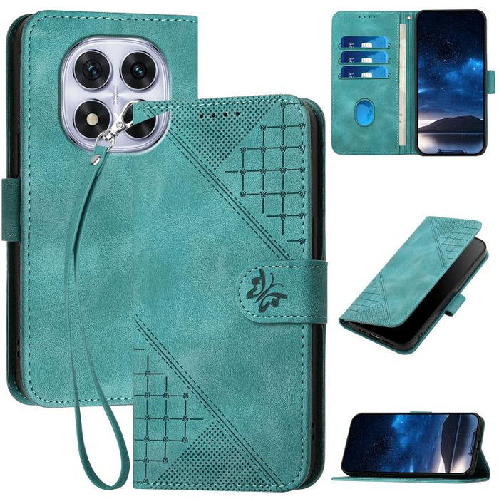 YX0080 Funda de cuero con tapa para teléfono con diseño de mariposa en relieve y cuadrícula y cordón, For Redmi A7 Pro 171mm / Poco C85x 5G, For Redmi Turbo 5 Max / Poco X8 Pro Max, For Redmi Turbo 5 5G / Poco X8 Pro 5G                                 ...