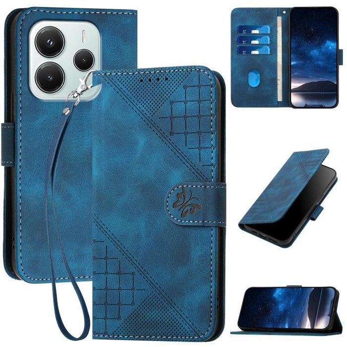 YX0080 Funda de cuero con tapa para teléfono con diseño de mariposa en relieve y cuadrícula y cordón, For Redmi A7 Pro 171mm / Poco C85x 5G, For Redmi Turbo 5 Max / Poco X8 Pro Max, For Redmi Turbo 5 5G / Poco X8 Pro 5G                                 ...