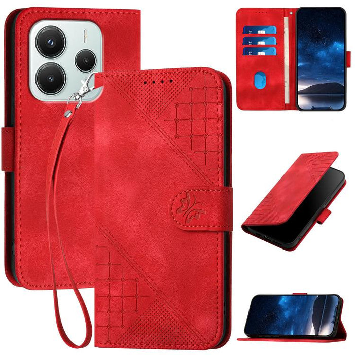 YX0080 Funda de cuero con tapa para teléfono con diseño de mariposa en relieve y cuadrícula y cordón, For Redmi A7 Pro 171mm / Poco C85x 5G, For Redmi Turbo 5 Max / Poco X8 Pro Max, For Redmi Turbo 5 5G / Poco X8 Pro 5G                                 ...