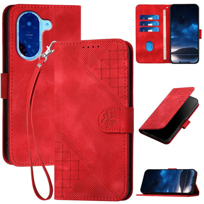 YX0080 Funda de cuero con tapa para teléfono con diseño de mariposa en relieve y cuadrícula y cordón, For Redmi A7 Pro 171mm / Poco C85x 5G, For Redmi Turbo 5 Max / Poco X8 Pro Max, For Redmi Turbo 5 5G / Poco X8 Pro 5G                                 ...