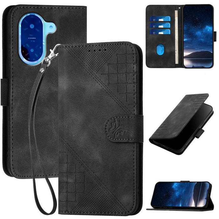 YX0080 Funda de cuero con tapa para teléfono con diseño de mariposa en relieve y cuadrícula y cordón, For Redmi A7 Pro 171mm / Poco C85x 5G, For Redmi Turbo 5 Max / Poco X8 Pro Max, For Redmi Turbo 5 5G / Poco X8 Pro 5G                                 ...