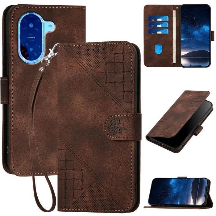 YX0080 Funda de cuero con tapa para teléfono con diseño de mariposa en relieve y cuadrícula y cordón, For Redmi A7 Pro 171mm / Poco C85x 5G, For Redmi Turbo 5 Max / Poco X8 Pro Max, For Redmi Turbo 5 5G / Poco X8 Pro 5G                                 ...