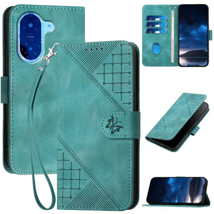 YX0080 Funda de cuero con tapa para teléfono con diseño de mariposa en relieve y cuadrícula y cordón, For Redmi A7 Pro 171mm / Poco C85x 5G, For Redmi Turbo 5 Max / Poco X8 Pro Max, For Redmi Turbo 5 5G / Poco X8 Pro 5G                                 ...