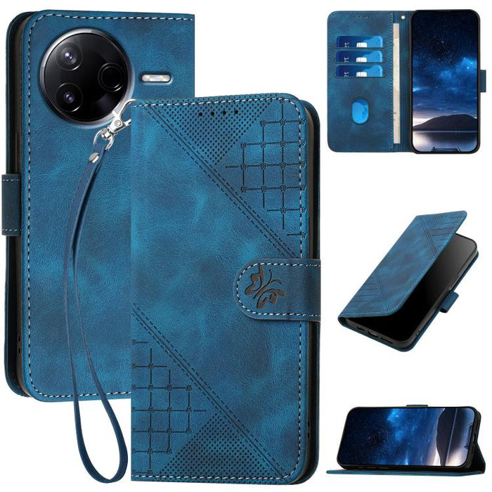 YX0080 Funda de cuero con tapa para teléfono con diseño de mariposa en relieve y cuadrícula y cordón, For Redmi A7 Pro 171mm / Poco C85x 5G, For Redmi Turbo 5 Max / Poco X8 Pro Max, For Redmi Turbo 5 5G / Poco X8 Pro 5G                                 ...