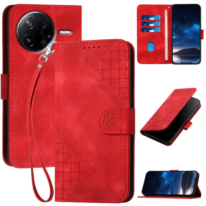 YX0080 Funda de cuero con tapa para teléfono con diseño de mariposa en relieve y cuadrícula y cordón, For Redmi A7 Pro 171mm / Poco C85x 5G, For Redmi Turbo 5 Max / Poco X8 Pro Max, For Redmi Turbo 5 5G / Poco X8 Pro 5G                                 ...