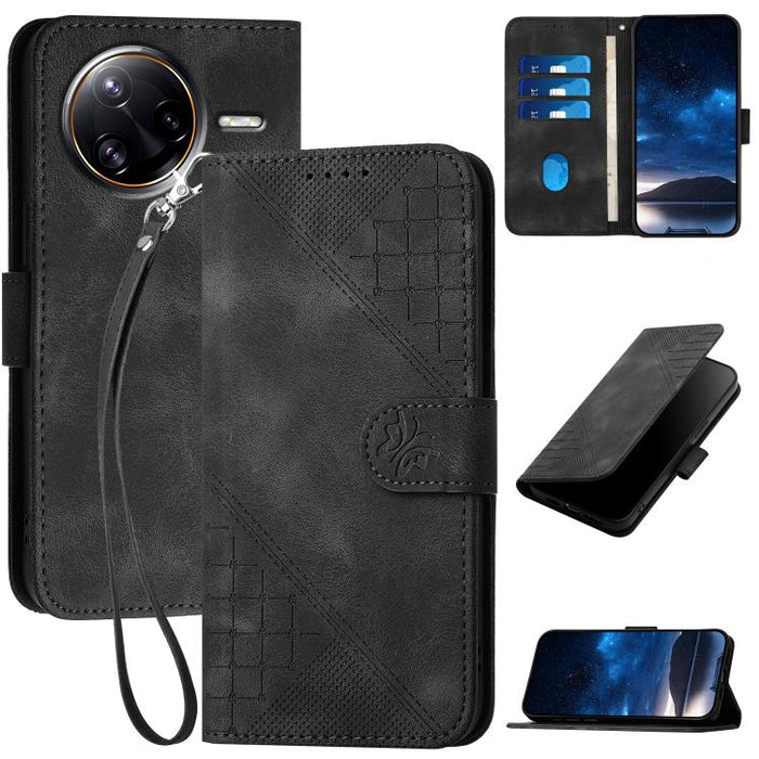 YX0080 Funda de cuero con tapa para teléfono con diseño de mariposa en relieve y cuadrícula y cordón, For Redmi A7 Pro 171mm / Poco C85x 5G, For Redmi Turbo 5 Max / Poco X8 Pro Max, For Redmi Turbo 5 5G / Poco X8 Pro 5G                                 ...