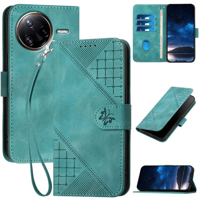 YX0080 Funda de cuero con tapa para teléfono con diseño de mariposa en relieve y cuadrícula y cordón, For Redmi A7 Pro 171mm / Poco C85x 5G, For Redmi Turbo 5 Max / Poco X8 Pro Max, For Redmi Turbo 5 5G / Poco X8 Pro 5G                                 ...