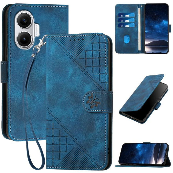 YX0080 Funda de cuero con tapa para teléfono con diseño de mariposa en relieve y cuadrícula y cordón, For Redmi A7 Pro 171mm / Poco C85x 5G, For Redmi Turbo 5 Max / Poco X8 Pro Max, For Redmi Turbo 5 5G / Poco X8 Pro 5G                                 ...