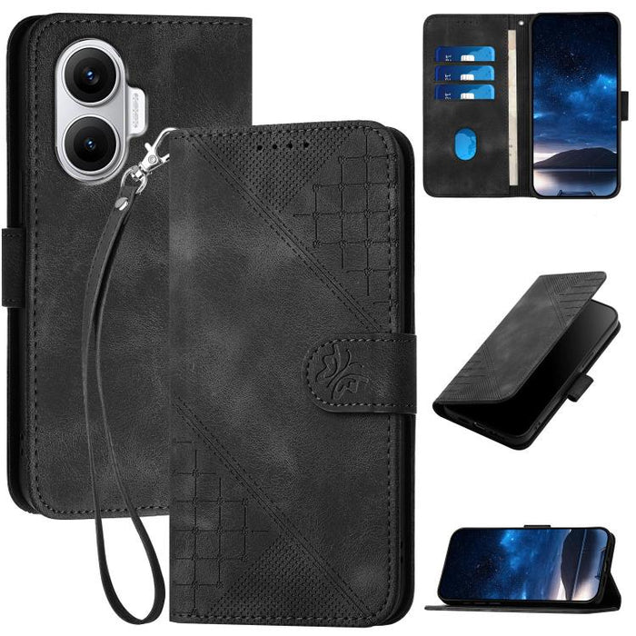 YX0080 Funda de cuero con tapa para teléfono con diseño de mariposa en relieve y cuadrícula y cordón, For Redmi A7 Pro 171mm / Poco C85x 5G, For Redmi Turbo 5 Max / Poco X8 Pro Max, For Redmi Turbo 5 5G / Poco X8 Pro 5G                                 ...