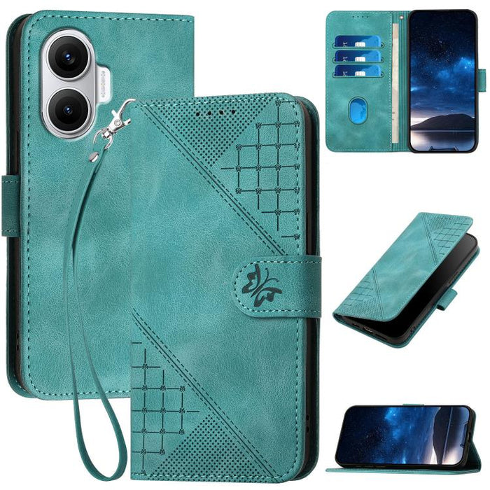 YX0080 Funda de cuero con tapa para teléfono con diseño de mariposa en relieve y cuadrícula y cordón, For Redmi A7 Pro 171mm / Poco C85x 5G, For Redmi Turbo 5 Max / Poco X8 Pro Max, For Redmi Turbo 5 5G / Poco X8 Pro 5G                                 ...