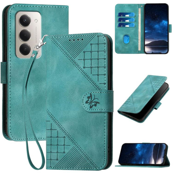 YX0080 Funda de cuero con tapa para teléfono con diseño de mariposa en relieve y cuadrícula y cordón, For Redmi A7 Pro 171mm / Poco C85x 5G, For Redmi Turbo 5 Max / Poco X8 Pro Max, For Redmi Turbo 5 5G / Poco X8 Pro 5G                                 ...