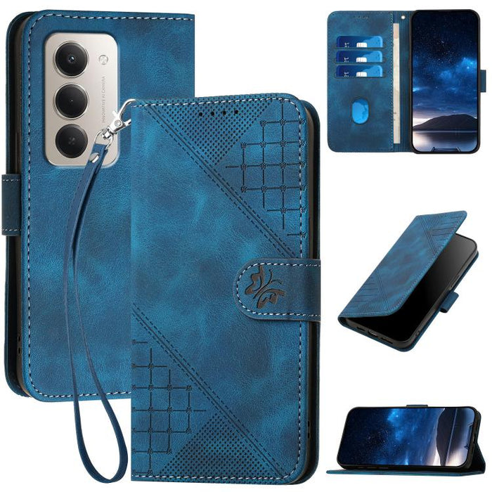 YX0080 Funda de cuero con tapa para teléfono con diseño de mariposa en relieve y cuadrícula y cordón, For Redmi A7 Pro 171mm / Poco C85x 5G, For Redmi Turbo 5 Max / Poco X8 Pro Max, For Redmi Turbo 5 5G / Poco X8 Pro 5G                                 ...