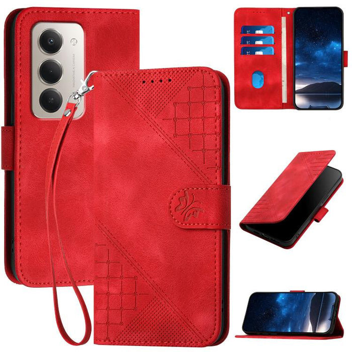 YX0080 Funda de cuero con tapa para teléfono con diseño de mariposa en relieve y cuadrícula y cordón, For Redmi A7 Pro 171mm / Poco C85x 5G, For Redmi Turbo 5 Max / Poco X8 Pro Max, For Redmi Turbo 5 5G / Poco X8 Pro 5G                                 ...