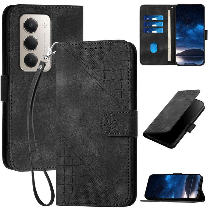 YX0080 Funda de cuero con tapa para teléfono con diseño de mariposa en relieve y cuadrícula y cordón, For Redmi A7 Pro 171mm / Poco C85x 5G, For Redmi Turbo 5 Max / Poco X8 Pro Max, For Redmi Turbo 5 5G / Poco X8 Pro 5G                                 ...