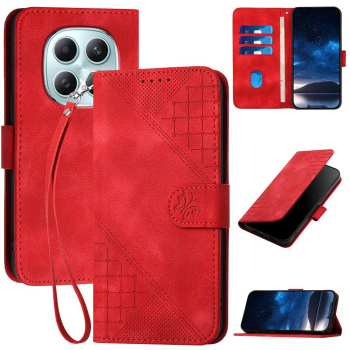 YX0080 Funda de cuero con tapa para teléfono con diseño de mariposa en relieve y cuadrícula y cordón, For Redmi A7 Pro 171mm / Poco C85x 5G, For Redmi Turbo 5 Max / Poco X8 Pro Max, For Redmi Turbo 5 5G / Poco X8 Pro 5G                                 ...