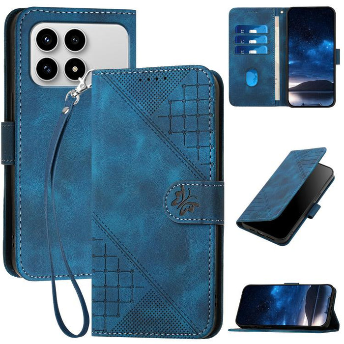 YX0080 Funda de cuero con tapa para teléfono con diseño de mariposa en relieve y cuadrícula y cordón, For Redmi A7 Pro 171mm / Poco C85x 5G, For Redmi Turbo 5 Max / Poco X8 Pro Max, For Redmi Turbo 5 5G / Poco X8 Pro 5G                                 ...