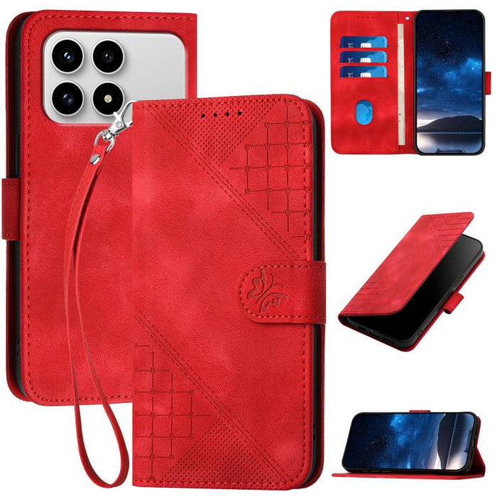 YX0080 Funda de cuero con tapa para teléfono con diseño de mariposa en relieve y cuadrícula y cordón, For Redmi A7 Pro 171mm / Poco C85x 5G, For Redmi Turbo 5 Max / Poco X8 Pro Max, For Redmi Turbo 5 5G / Poco X8 Pro 5G                                 ...