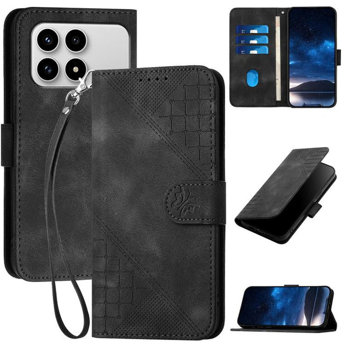 YX0080 Funda de cuero con tapa para teléfono con diseño de mariposa en relieve y cuadrícula y cordón, For Redmi A7 Pro 171mm / Poco C85x 5G, For Redmi Turbo 5 Max / Poco X8 Pro Max, For Redmi Turbo 5 5G / Poco X8 Pro 5G                                 ...