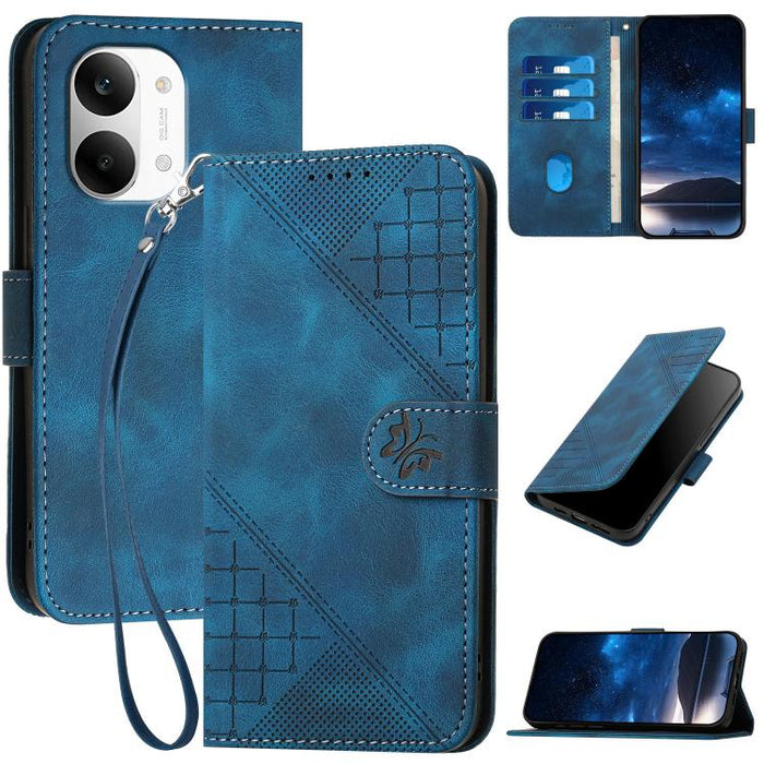 YX0080 Funda de cuero con tapa para teléfono con diseño de mariposa en relieve y cuadrícula y cordón, For Redmi A7 Pro 171mm / Poco C85x 5G, For Redmi Turbo 5 Max / Poco X8 Pro Max, For Redmi Turbo 5 5G / Poco X8 Pro 5G                                 ...