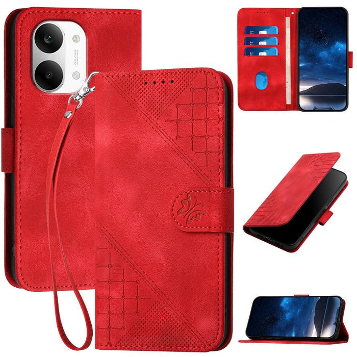 YX0080 Funda de cuero con tapa para teléfono con diseño de mariposa en relieve y cuadrícula y cordón, For Redmi A7 Pro 171mm / Poco C85x 5G, For Redmi Turbo 5 Max / Poco X8 Pro Max, For Redmi Turbo 5 5G / Poco X8 Pro 5G                                 ...