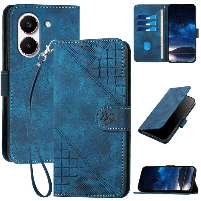 YX0080 Funda de cuero con tapa para teléfono con diseño de mariposa en relieve y cuadrícula y cordón, For Redmi A7 Pro 171mm / Poco C85x 5G, For Redmi Turbo 5 Max / Poco X8 Pro Max, For Redmi Turbo 5 5G / Poco X8 Pro 5G                                 ...