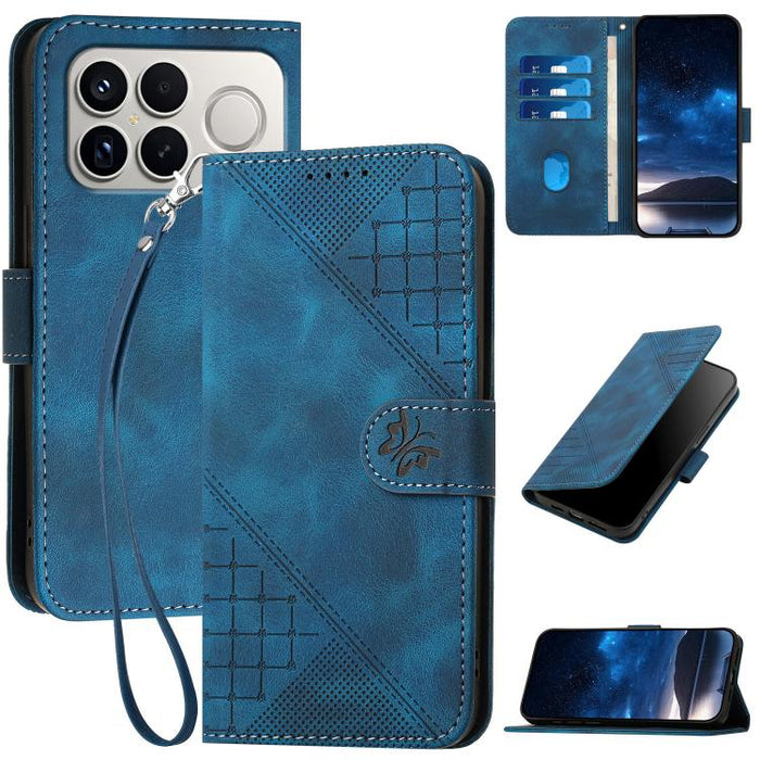 YX0080 Funda de cuero con tapa para teléfono con diseño de mariposa en relieve y cuadrícula y cordón, For Redmi A7 Pro 171mm / Poco C85x 5G, For Redmi Turbo 5 Max / Poco X8 Pro Max, For Redmi Turbo 5 5G / Poco X8 Pro 5G                                 ...