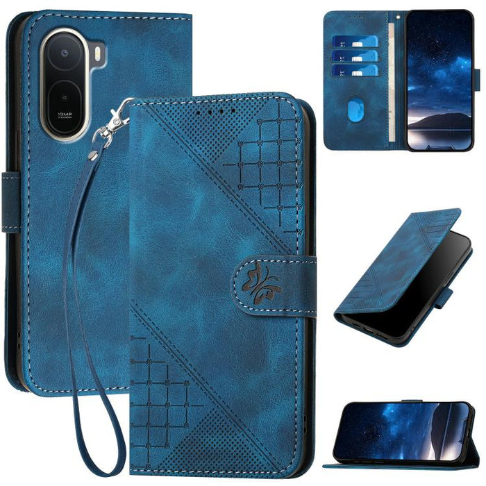 YX0080 Funda de cuero con tapa para teléfono con diseño de mariposa en relieve y cuadrícula y cordón, For Redmi A7 Pro 171mm / Poco C85x 5G, For Redmi Turbo 5 Max / Poco X8 Pro Max, For Redmi Turbo 5 5G / Poco X8 Pro 5G                                 ...