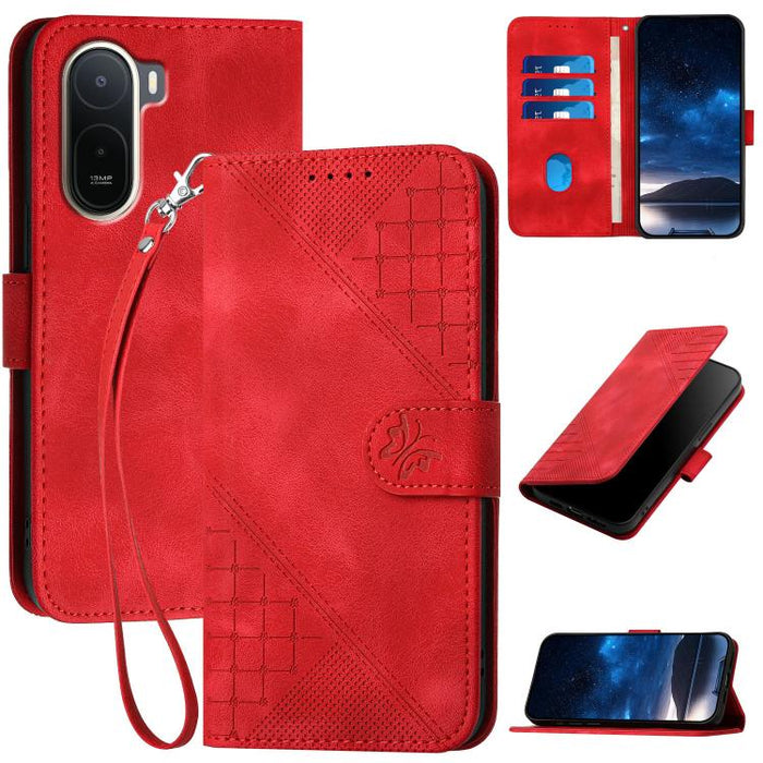 YX0080 Funda de cuero con tapa para teléfono con diseño de mariposa en relieve y cuadrícula y cordón, For Redmi A7 Pro 171mm / Poco C85x 5G, For Redmi Turbo 5 Max / Poco X8 Pro Max, For Redmi Turbo 5 5G / Poco X8 Pro 5G                                 ...