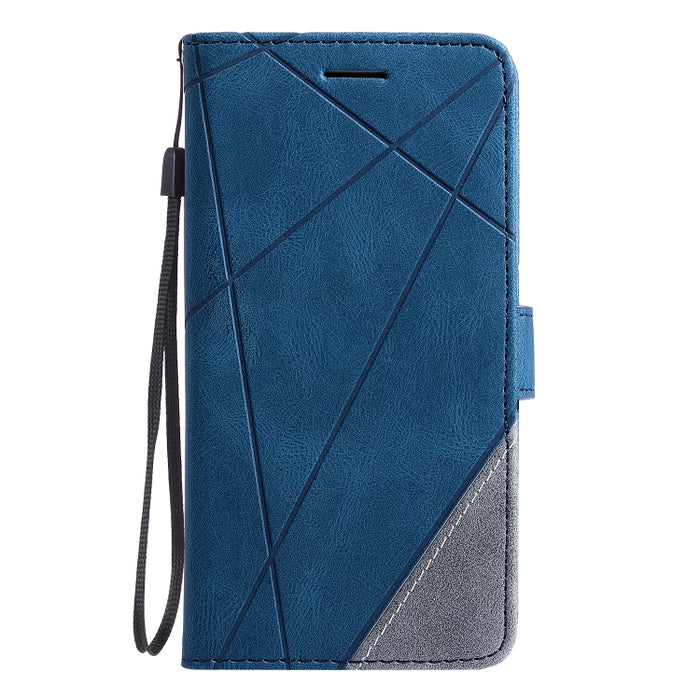 Estuche de cuero con tapa horizontal con empalme de sensación de piel con soporte y ranuras para tarjetas y billetera y marco de fotos