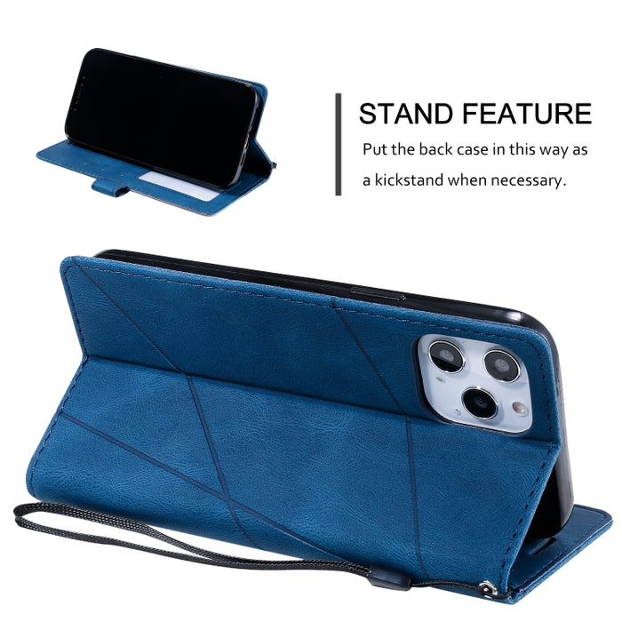 Estuche de cuero con tapa horizontal con empalme de sensación de piel con soporte y ranuras para tarjetas y billetera y marco de fotos