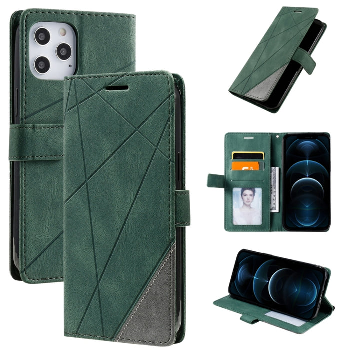 Estuche de cuero con tapa horizontal con empalme de sensación de piel con soporte y ranuras para tarjetas y billetera y marco de fotos