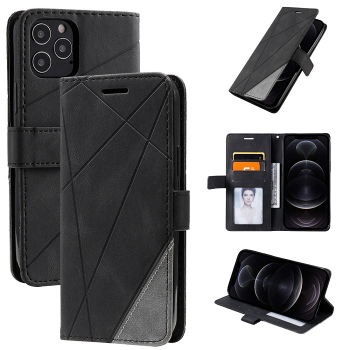 Estuche de cuero con tapa horizontal con empalme de sensación de piel con soporte y ranuras para tarjetas y billetera y marco de fotos