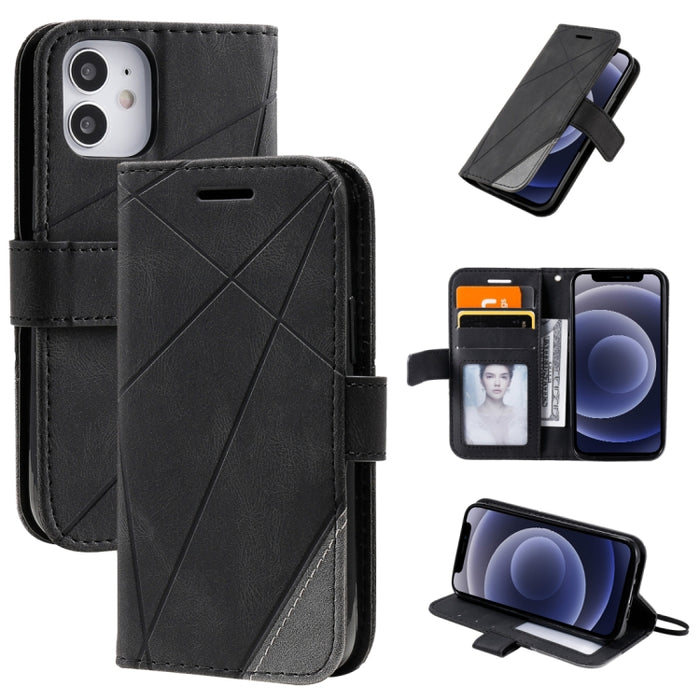 Estuche de cuero con tapa horizontal con empalme de sensación de piel con soporte y ranuras para tarjetas y billetera y marco de fotos
