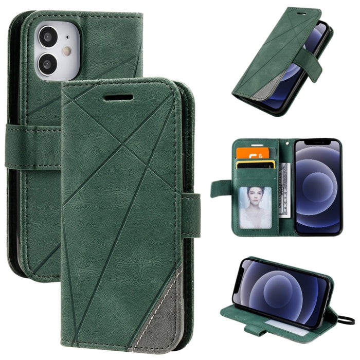 Estuche de cuero con tapa horizontal con empalme de sensación de piel con soporte y ranuras para tarjetas y billetera y marco de fotos