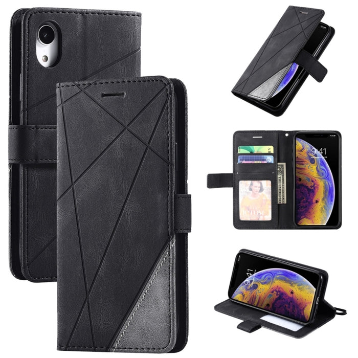 Estuche de cuero con tapa horizontal con empalme de sensación de piel con soporte y ranuras para tarjetas y billetera y marco de fotos