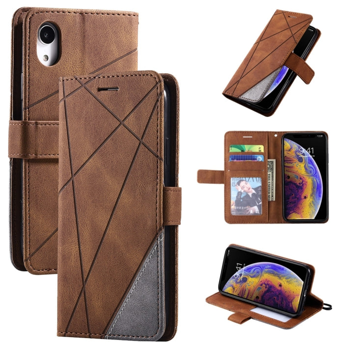 Estuche de cuero con tapa horizontal con empalme de sensación de piel con soporte y ranuras para tarjetas y billetera y marco de fotos