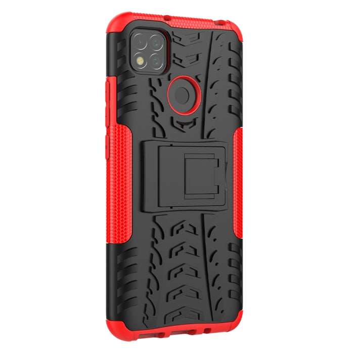 Funda protectora de TPU + PC a prueba de golpes con textura de neumático con soporte, For Xiaomi Redmi 9C