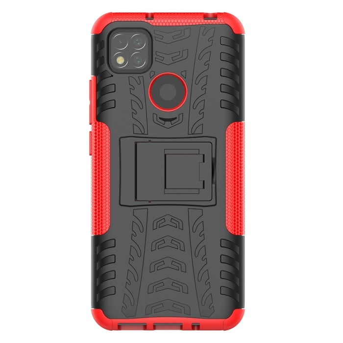 Funda protectora de TPU + PC a prueba de golpes con textura de neumático con soporte, For Xiaomi Redmi 9C