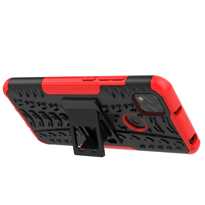 Funda protectora de TPU + PC a prueba de golpes con textura de neumático con soporte, For Xiaomi Redmi 9C