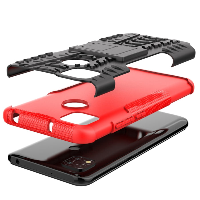 Funda protectora de TPU + PC a prueba de golpes con textura de neumático con soporte, For Xiaomi Redmi 9C