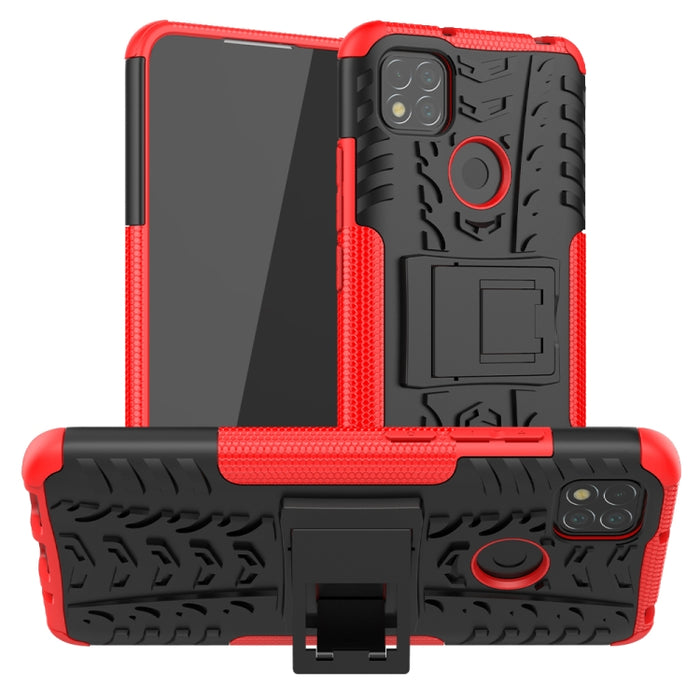 Funda protectora de TPU + PC a prueba de golpes con textura de neumático con soporte, For Xiaomi Redmi 9C