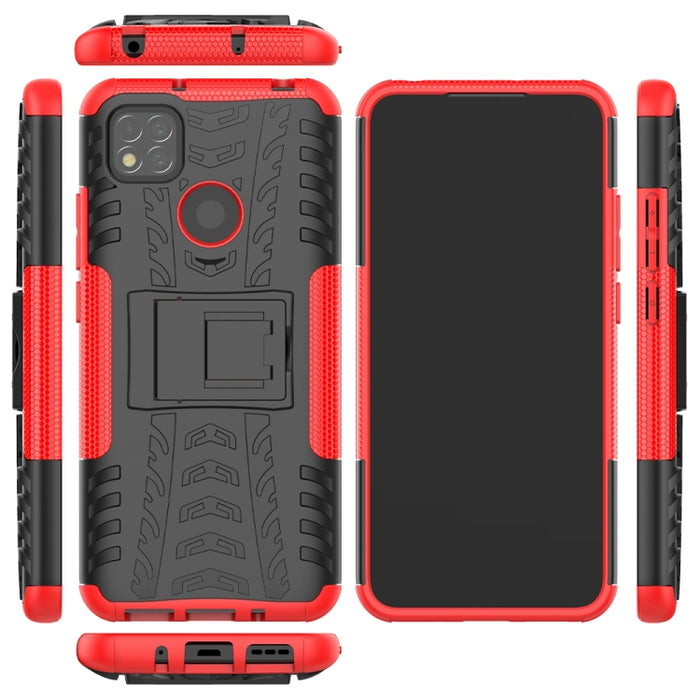 Funda protectora de TPU + PC a prueba de golpes con textura de neumático con soporte, For Xiaomi Redmi 9C