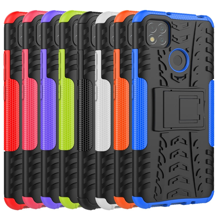 Funda protectora de TPU + PC a prueba de golpes con textura de neumático con soporte, For Xiaomi Redmi 9C