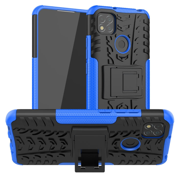 Funda protectora de TPU + PC a prueba de golpes con textura de neumático con soporte, For Xiaomi Redmi 9C
